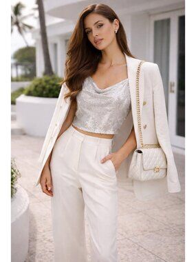 Walter Baker Cynthia Sequin Cowl Neck Cropped Top Size Medium